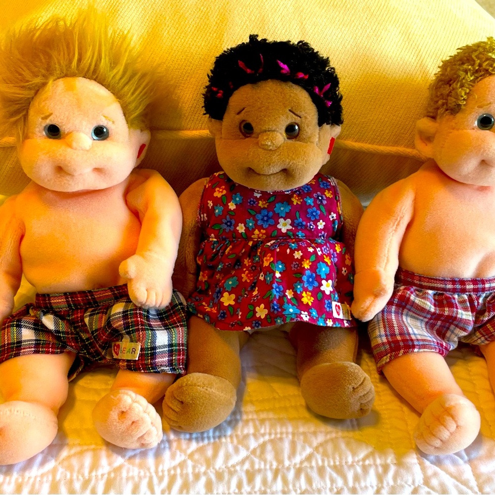 Ty Plush Doll Trio with Floral and Plaid Outfits